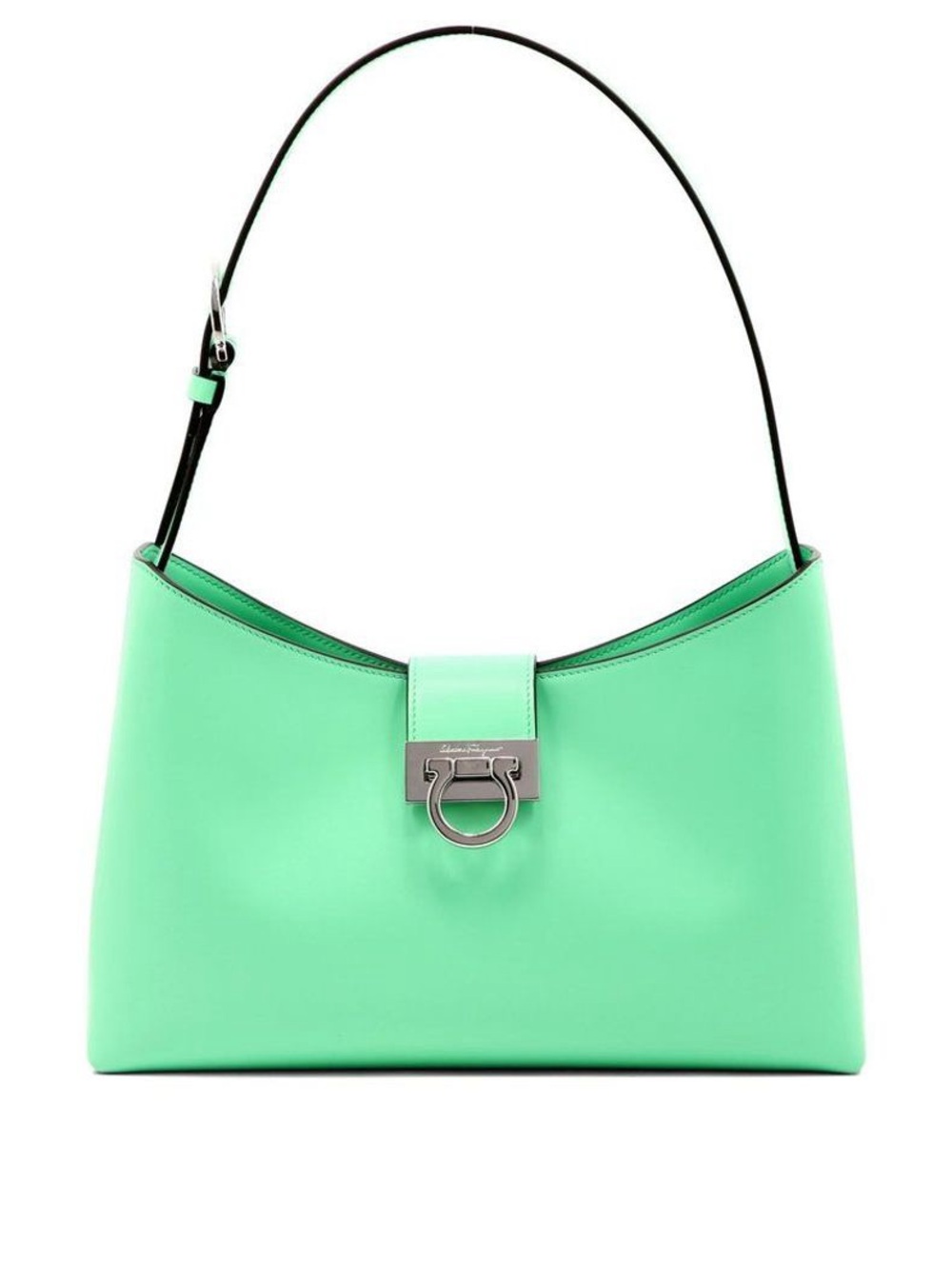 Salvatore Ferragamo Lime Green Leather Shoulder Bag with Gold Hardware
